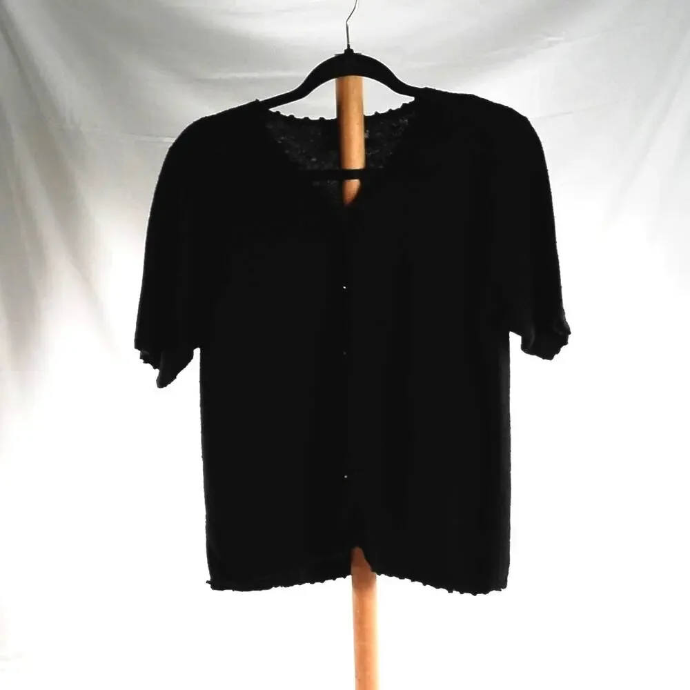 SAG HARBOR Black Silk Blend Short Sleeve Cardigan Sweater Women's Medium